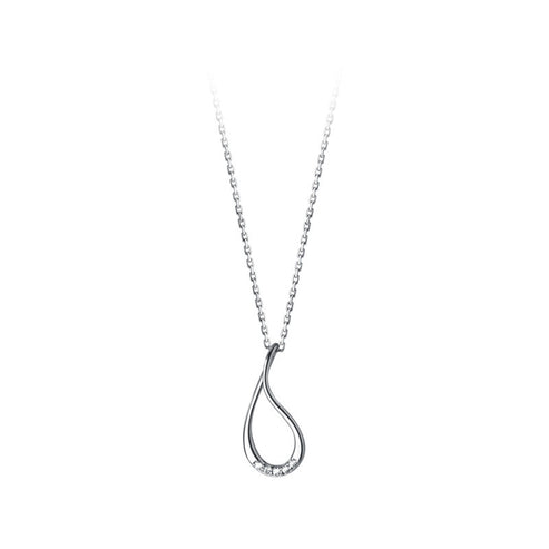 Silver Hollow Drop-Shaped Diamond-Studded Necklace